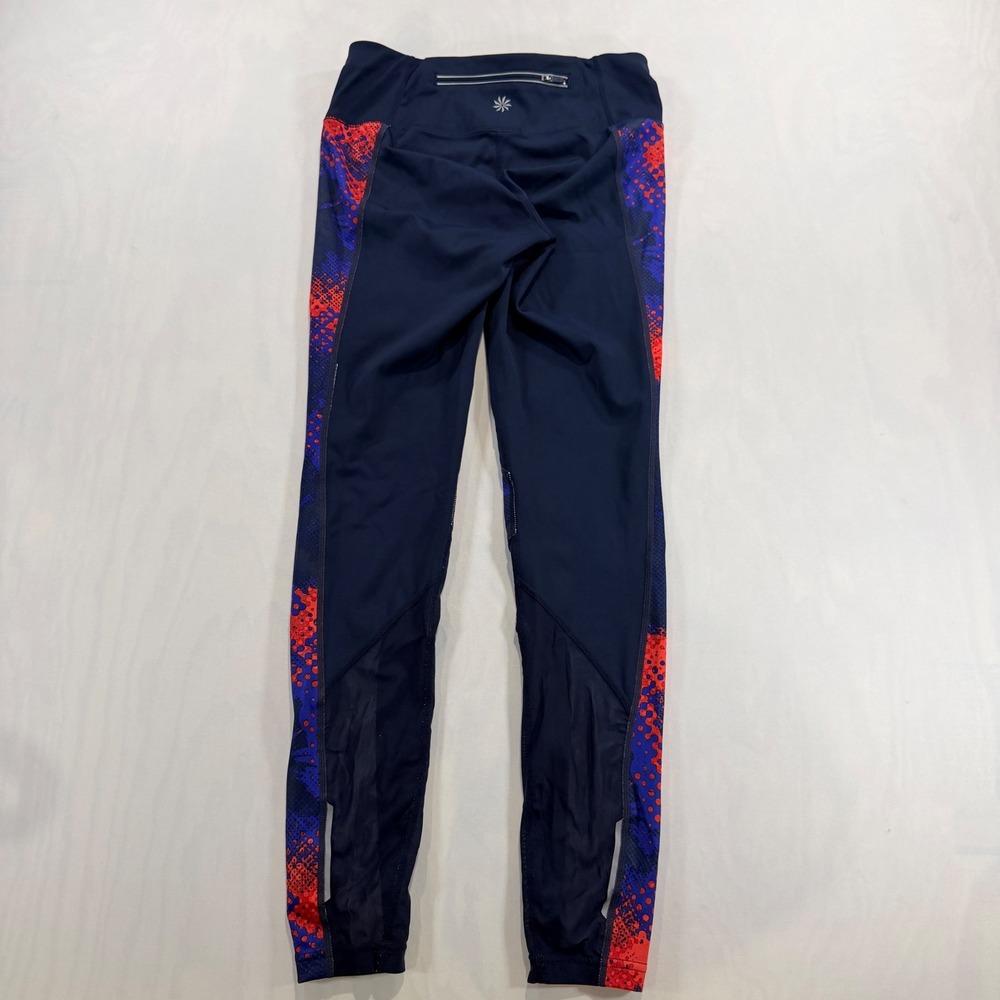 Athleta Leggings Women XS Navy Blue Red Graphic Print Activewear Yoga Pants